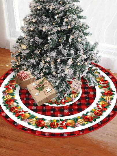 1 件圣诞树裙，带圣诞饰品和蝴蝶结图案，适用于圣诞节家居装饰、客厅装饰、室内地板装饰、圣诞节
