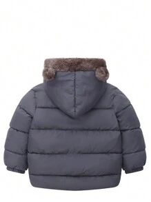 Young Boy 3D Ear Hooded Reversible Fleece Jacket, Winter - Grey - View 2