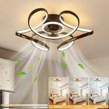 LED Ceiling Fan With Light Remote Control, 6 Speed 3 Color Geometric Leafless Ceiling Fan With Light, Black Thin Recessed Ceiling Fan For Kitchen Bedroom Living Room - Cà phê nâu - Xem 1