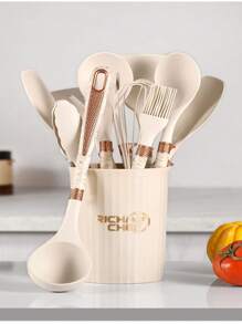 12件套硅胶厨房用具套装，包括汤勺、煎锅铲，不粘，菱形手柄，耐热 - 多色 - 查看 5