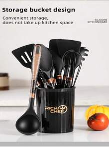 12件套硅胶厨房用具套装，包括汤勺、煎锅铲，不粘，菱形手柄，耐热 - 多色 - 查看 4