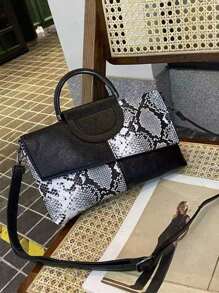 The Pattern Is Cut Randomly With The Fabric1 Piece PU Crocodile Pattern Women's Crossbody Bag, Women's Handbag, Shoulder Bag, Party Clutch Bag, Handbag, Wallet, Clutch Bag, Suitable For Dinner, Party, Party, Leisure, Shopping - Black and White - View 4