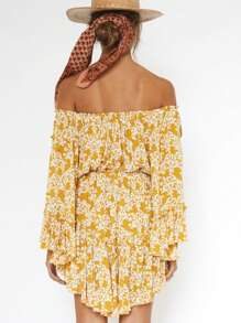 Women's Off Shoulder Floral Print Dress With Balloon Sleeves And Ruffle Hem