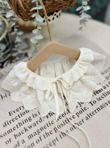 1 pezzo Collo retrò elegante e rimovibile da donna con ricamo floreale, design regolabile con fiocco a volant, adatto per uso quotidiano e San Valentino - Beige - Visualizzare 8