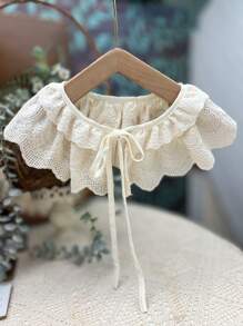 1 pezzo Collo retrò elegante e rimovibile da donna con ricamo floreale, design regolabile con fiocco a volant, adatto per uso quotidiano e San Valentino - Beige - Visualizzare 6