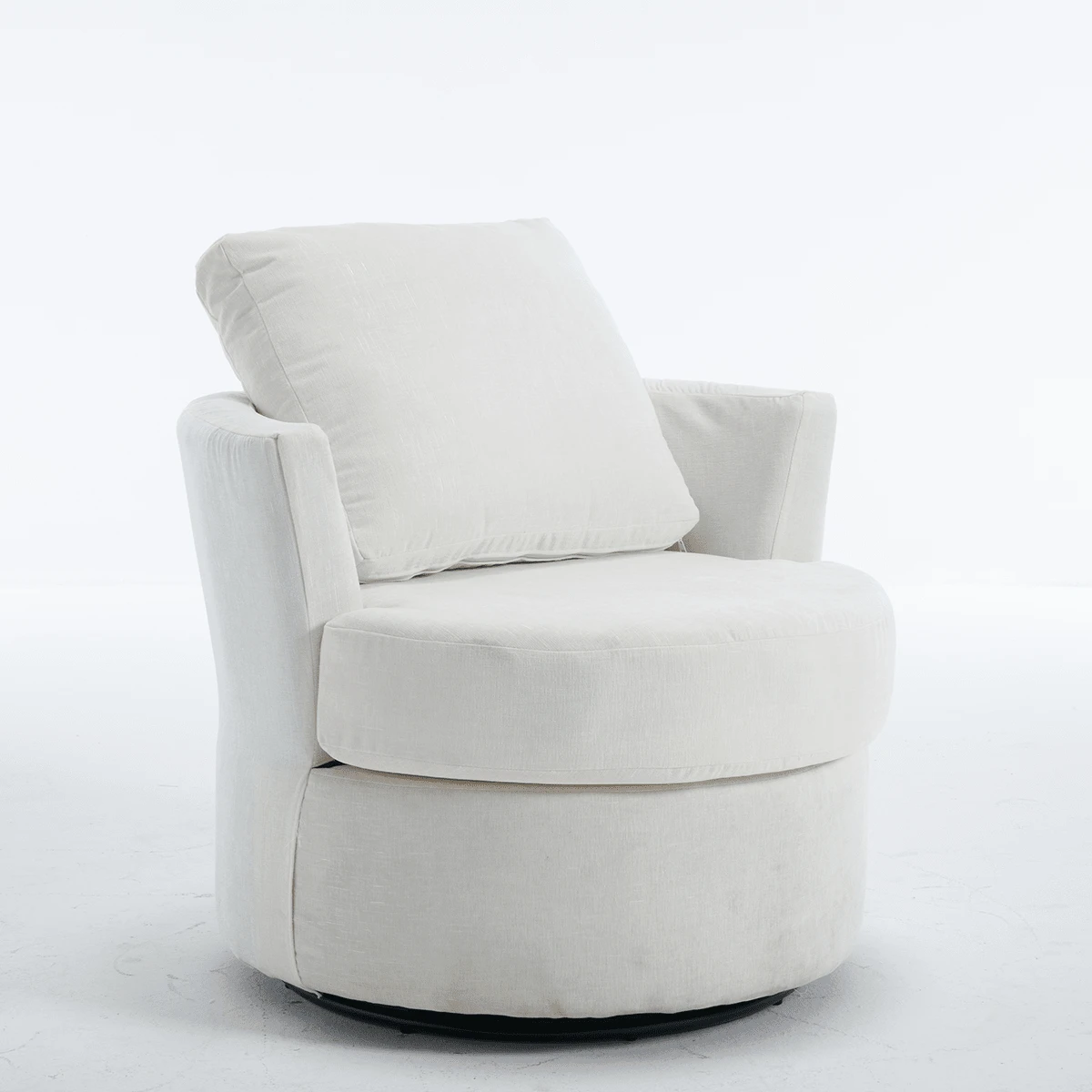 Chenille Swivel Barrel Chair, Uphosltered Modern Round Accent Arm Chairs Comfy 360 Degree Swivel Single Circle Club Sofa Chair For Nursery Living Room Bedroom - White - View 1