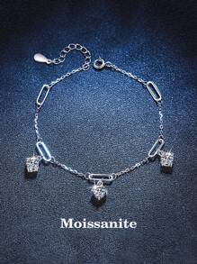 1pc Elegant & Luxurious 925 Silver Bracelet With 1.5 Carat Moissanite Stone, Suitable For Daily Wear, Parties, Holidays, Valentines, Christmas, Halloween, Women Jewelry Gift - Silver - View 1