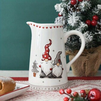 1 pieza, Botella de agua fría creativa de Navidad, diseño en relieve de Papá Noel, jarra de agua caliente/fría de cerámica de gran capacidad con estilo nórdico, 14.6 onzas, jarra para jugo, jarra de bebida, lechera, jarrones vintage, jarra de agua fría, cafetera de cerámica, regalo de Navidad