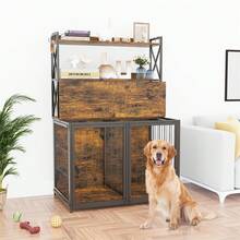 42.5 Inch Dog Crate Furniture With Shelves Storage,Dog Kennel With Divider,Wooden Dog Crate End Table With Flip Top,Large Dog Cage For Indoor,3 Doors Pet Crate Furniture - màu nâu - Xem 2