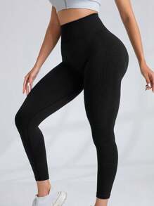 3 piezas Mallas deportivas de cintura alta sin costuras para mujeres, que absorben la humedad y levantan el trasero, versátiles para yoga y uso diario - Multicolor - Ver 5