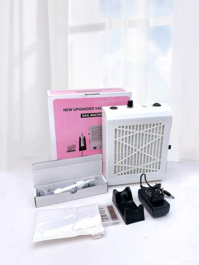 2合1白色方形修甲器附帶除塵器，30W強力吸力，調節速度，25000 RPM高速度，日式桌上修甲器，適用於美甲沙龍，多功能設備