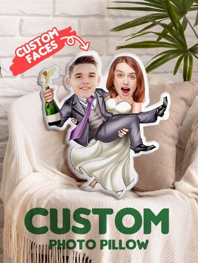 1 pièce Coussin personnalisé avec photos de visages Coussin de couple personnalisé avec photos pour la Saint-Valentin, les anniversaires, les mariages pour les couples, cadeau de Noël pour elle/lui, idéal pour le mari, la femme, l'ami, pour les anniversaires, la Saint-Valentin, la fête des mères, les anniversaires, la fête des enfants, la fête des pères, la remise des diplômes, les mariages, Noël, le pendaison de crémaillère. Pour le canapé, le lit, la voiture, la salle de thé, la chambre, le salon