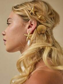 3 pièces/6 pièces épingles à cheveux en métal à la mode pour femmes. Accessoires capillaires élégants personnalisés. Épingles à cheveux en forme de Kauri, de coquillage et d'étoile de mer de style Y2K, pour la décoration d'Halloween. Pinces plates, pinces à cheveux, pinces pour cheveux, barrettes