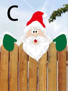 1 pieza Decoración de valla con Papá Noel y renos asomándose, decoración creativa DIY para valla navideña, Navidad