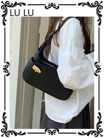 Minimalist Hobo Bag Medium Twist Lock Black