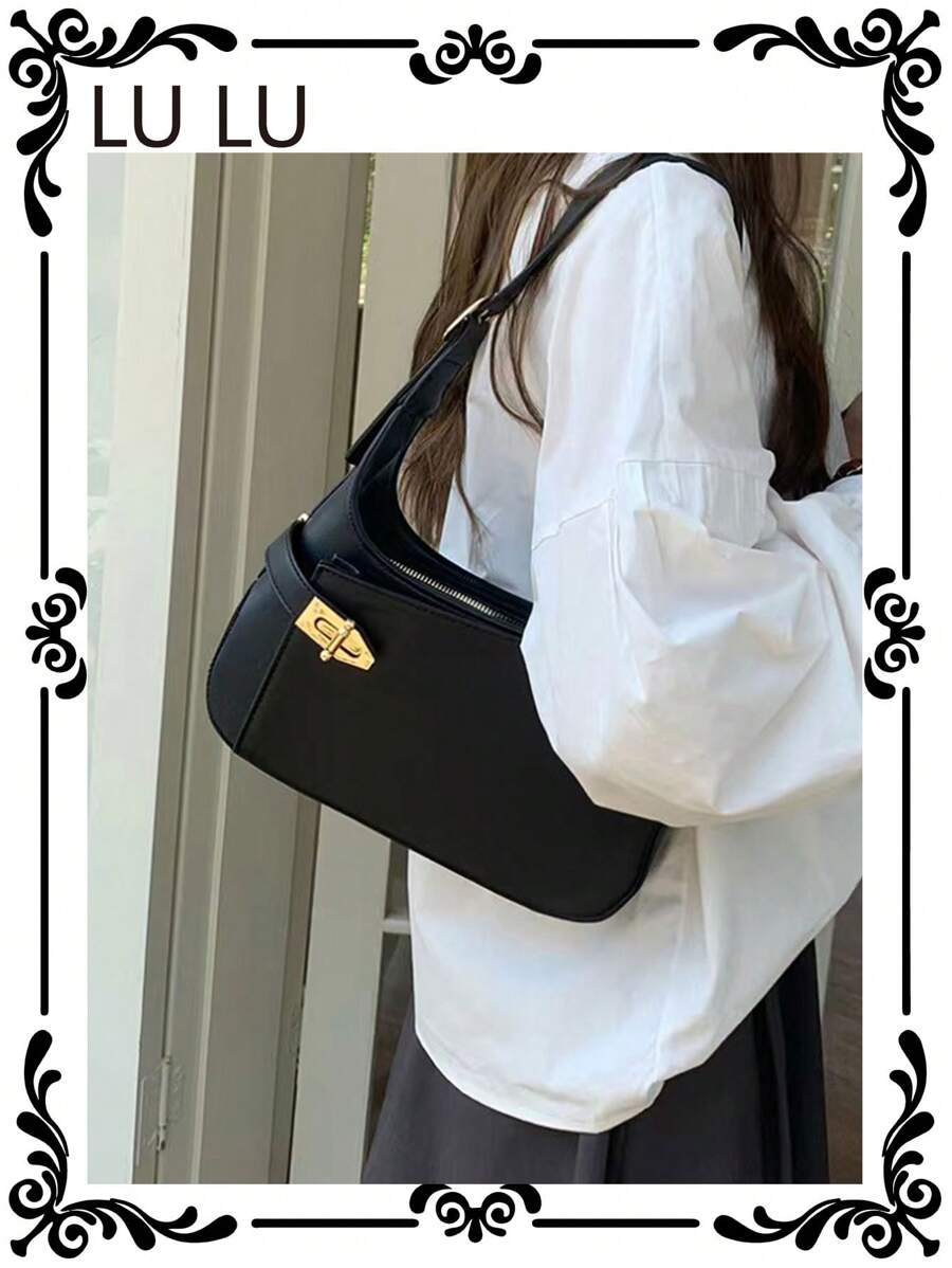 Minimalist Hobo Bag Medium Twist Lock Black