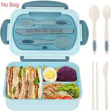 便当盒带 4 个配件，1220 毫升午餐盒，防漏午餐盒带餐具，3 隔间便当盒微波炉安全，适合成人儿童女孩男孩夏季餐具午餐盒粉色 - 藍色 - 查看 1