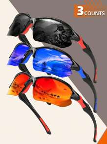 多副装环绕式方形运动骑行眼镜，男士户外驾驶、摩托车、跑步、沙滩配饰眼镜，夏季海滩度假、户外旅行必备 - 彩色 - 查看 2