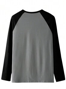 Men's Casual Raglan Sleeve Colorblock Round Neck T-Shirt, Autumn, Fall