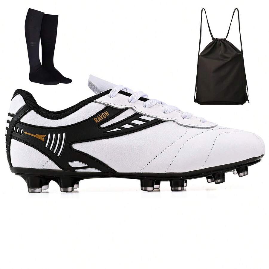 CALCADOS LGHT LIGHT Natural Grass Field Football Leather Boot Kit + Backpack + Adult Socks - 白色 - 查看 1