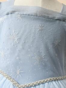 年轻女孩新款童话公主裙，冰雪公主裙，雪花蓝斗篷长裙，派对公主礼服，适合圣诞节