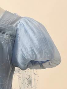 年轻女孩新款童话公主裙，冰雪公主裙，雪花蓝斗篷长裙，派对公主礼服，适合圣诞节