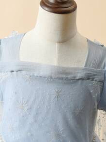 年轻女孩新款童话公主裙，冰雪公主裙，雪花蓝斗篷长裙，派对公主礼服，适合圣诞节