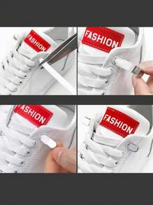 1pair No-Tie Shoelaces, White Polyester Unisex Accessories For Sneakers,Casual Shoes,White Shoes,Basketball Shoes,Trainers Running Shoes - White - View 4