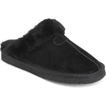 Womens Real Suede Winter Warm Mules Slippers - Black - View 2