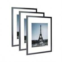 3pcs Black Matte PVC Decorative Photo Frame Set, Fits 6", 7", 8", 10", 14", 16", High-Clarity Acrylic Covering, Horizontal & Vertical Wall Mounting, Photo Paper Not Included