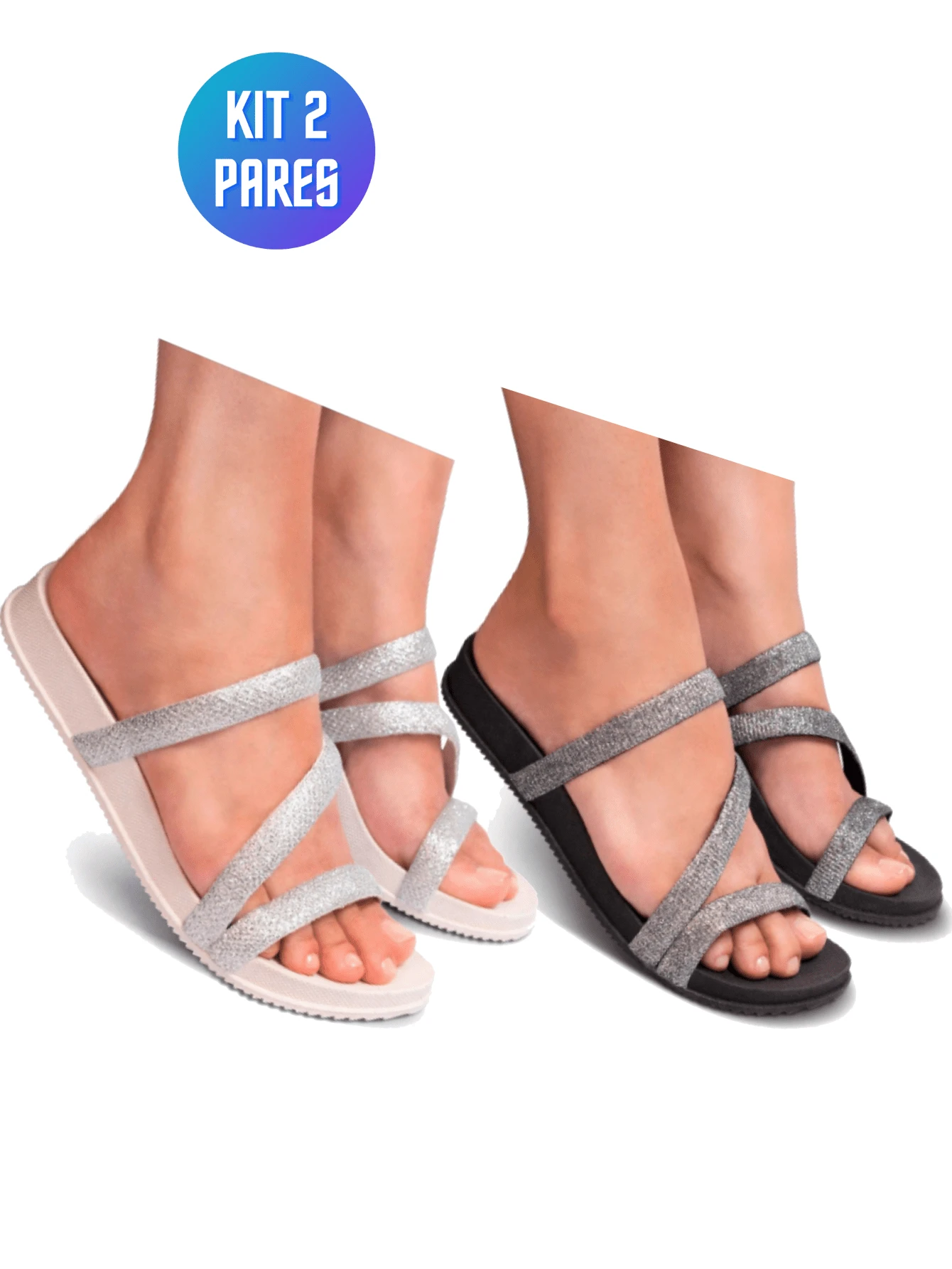 Kit 2 Pairs Birken Slipper Sandals Massager Comfortable Women's Flat Clog 01 - 黑與白 - 查看 1