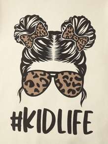 Outfit-Set für Kleine Mädchen mit Langarm-Sweatshirt mit Buchstaben-Muster und Leoparden-Hose, 2-teilig, für Frühling/Herbst