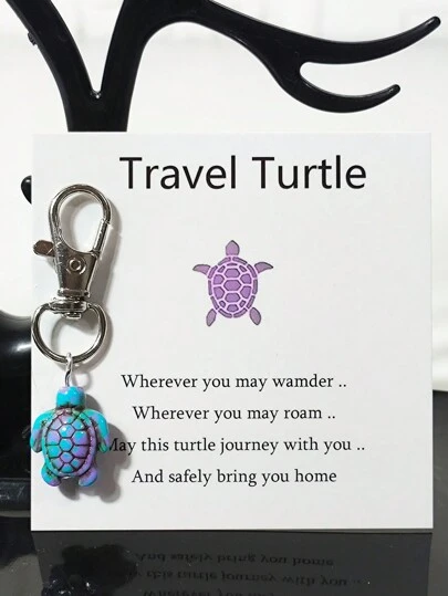 1 Piece Of Synthetic Turquoise Travel Turtle Decorative Keychain Key Accessory, Emotional Support And Encouragement Gift, Can Be Used As A Holiday Gift For Loved Ones, Family, Friends, And Classmates. New Year Gift, Thank You Gift, Where You May Wamder, Where You May Roam, May This Turn Journey With You, And Safely Bring You Home Halloween