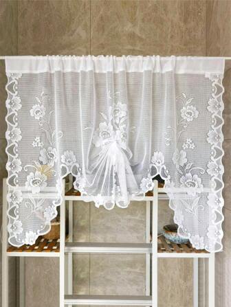 1pc Butterfly Design Pull-Up Curtain Arch Door Cabinet Semi-Curtain Small Half-Cut Lace Free-Punch Sheer Curtain