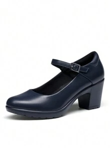 Women's Chunky Low Block Heels Pumps Mary Janes Closed Round Toe Comfortable Elegant Solid Color Dating Vacation Classic Dress Work Shoes - Màu xanh hải quân - Xem 6
