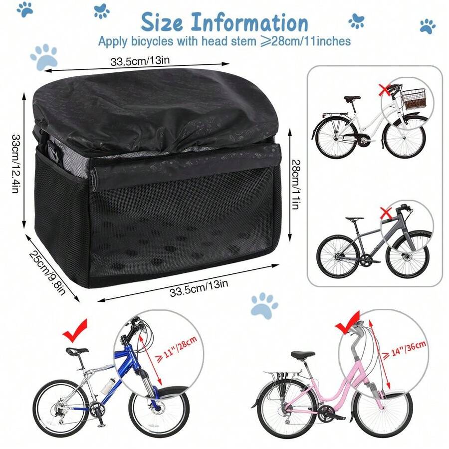 FULED Dog Bike Basket, Small Medium Pets Dog Basket For With Breathable