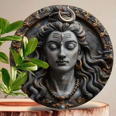8-Inch Round Metal Shiva Head Wall Art: Rust-Resistant, Weather-Proof, Bright UV Ink, Multipurpose Decor For Home, Kitchen, Party, Bar, Shop, Porch, Garage, Farmhouse Walls, Random Hole Positions