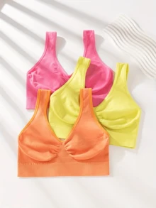 3 件套女士多色舒适弹力带钢圈健身运动文胸无缝内衣 - 彩色 - 查看 2