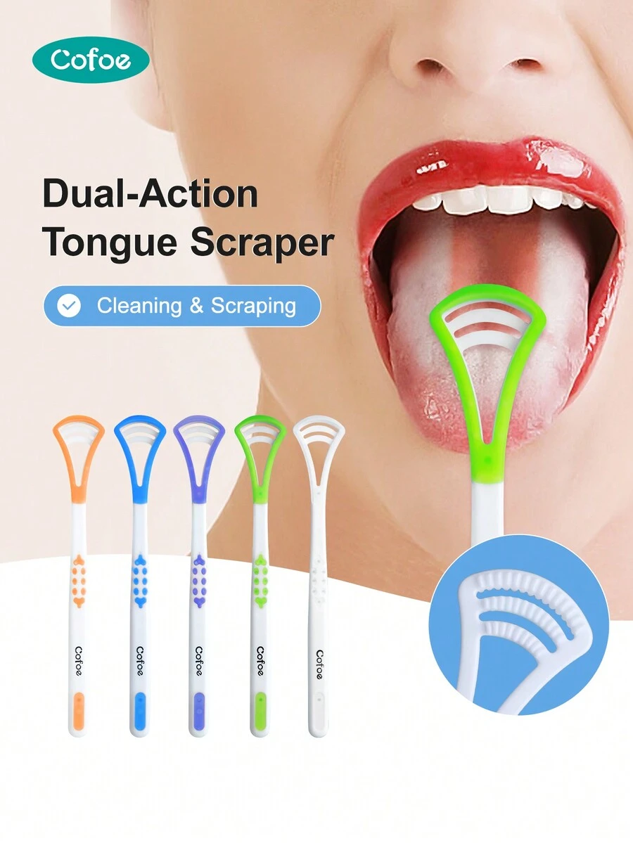 Cofoe Tongue Scraper Cleaner, Double-Sided Oral Cleaning Brush Tongue Scraper, Suitable For Adults And Children, Healthy Oral Care, Easy To Use, Helps Eliminate Bad Breath (2pcs) - Multicolor - View 1