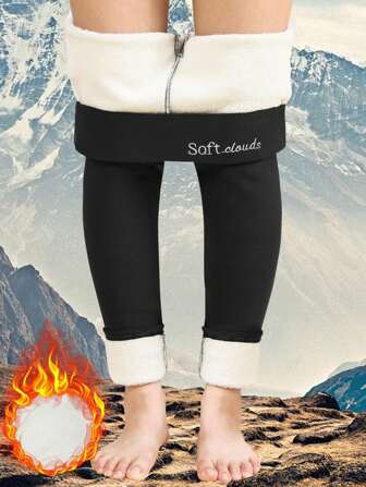 Women's Embroidered Thermal Lined High Waist Leggings, Outdoor Casual Comfortable Base Layer Pants, Autumn/Winter