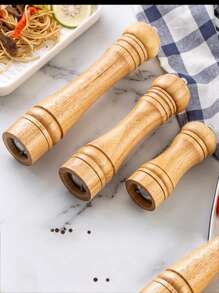 1pc/2pcs Wooden Pepper Mill & Salt Grinder Spice Jar - Beige - View 4