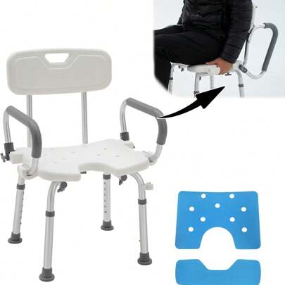  Froadp Shower Stool, 37-50cm Height Adjustable Bathtub Seat, Non-Slip Shower Chair For Seniors With Handle And Backrest, Shower Aid CST-3056