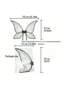 1 件欧根纱仙女翅膀、情人节蝴蝶翅膀、天使翅膀、复活节女孩和女人服装、万圣节礼服翅膀、万圣节服装 - 仙女翅膀 - 查看 2