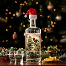 9 件复古圣诞酒瓶标签贴纸，复古节日主题标签，带有圣诞老人、驯鹿和鸟类图案的粘性酒瓶贴纸，圣诞节派对装饰用品 - 彩色 - 查看 4