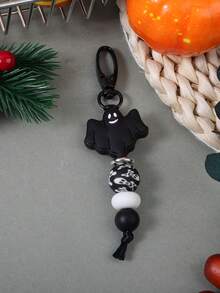 1pc Halloween Ghost Silicone Skull Print Beaded Keychain, ID Card, Lanyard, Bag Charm, Wristlet Key Ring, Halloween Christmas Gift Ideas Bag Lanyards With Id Holder Car Accessories Bag Charms