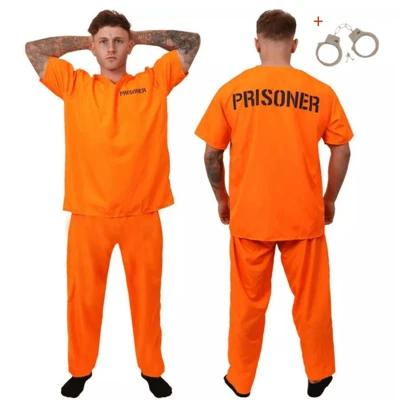 Fantasia presidiário Laranja Camiseta e calça presion break com algema