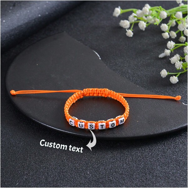 1pc Customized Handmade Woven Bracelet With Square Letter Beads, 4 Color Options, Unisex Daily Wear