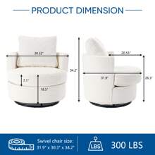 Chenille Swivel Barrel Chair, Uphosltered Modern Round Accent Arm Chairs Comfy 360 Degree Swivel Single Circle Club Sofa Chair For Nursery Living Room Bedroom - White - View 10