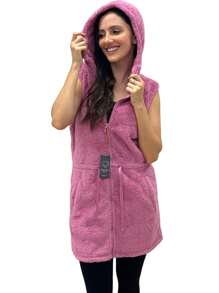 Chaleco dama peluche largo - Rosa - Ver 2