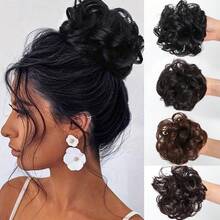 1 pieza Moño Chignon de pelo sintético desordenado Complementos para el cabello rizado natural Piezas de cabello postizo Extensiones para cola de caballo para mujeres Peluca sintética color negro marrón - Multicolor - Ver 1
